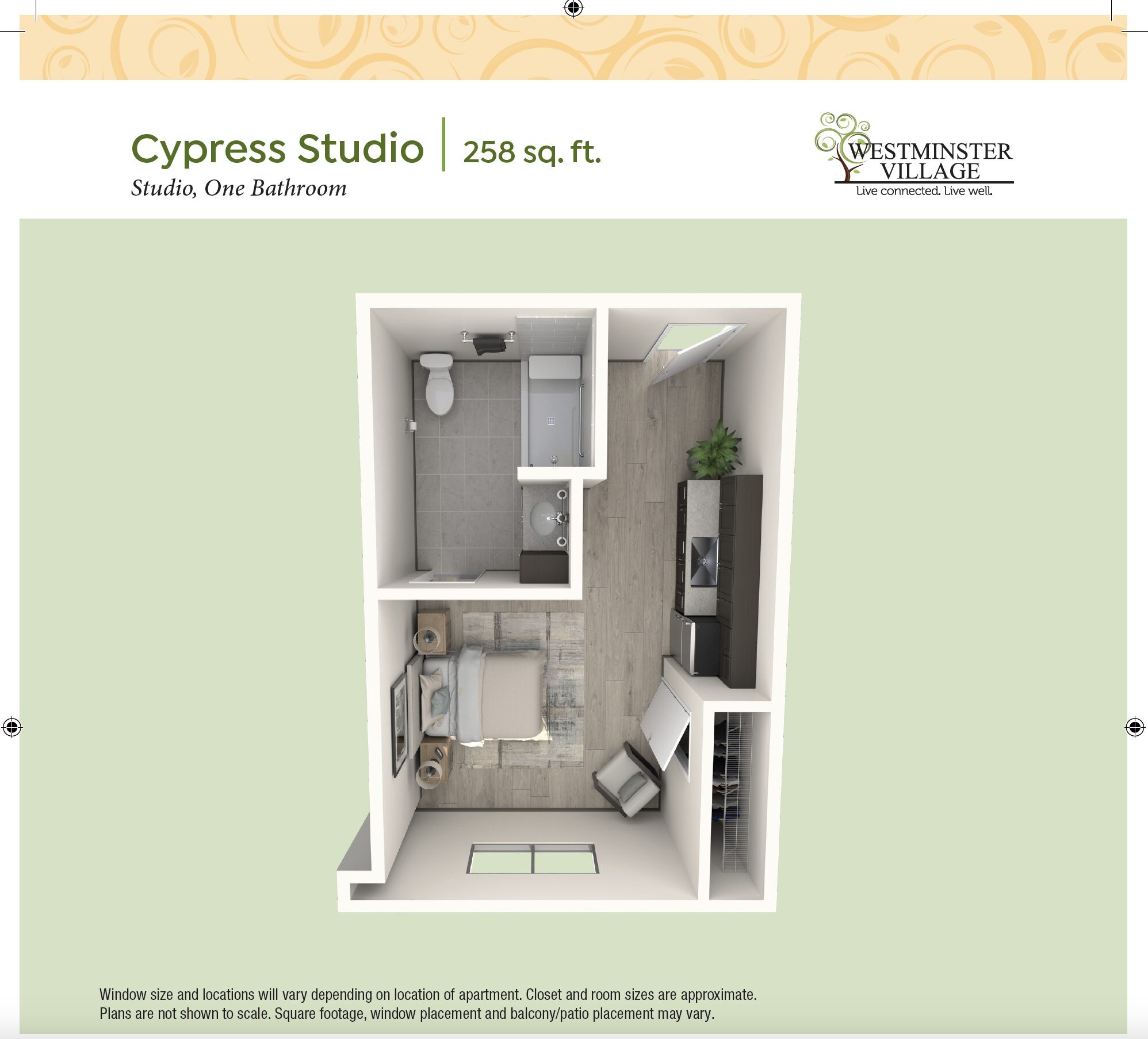 Assited Living Cypress Studio Floorplan